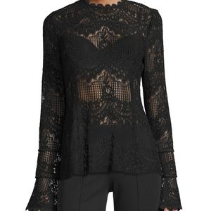 N Nicholas Scalloped Lace Bell Long-Sleeve Top
